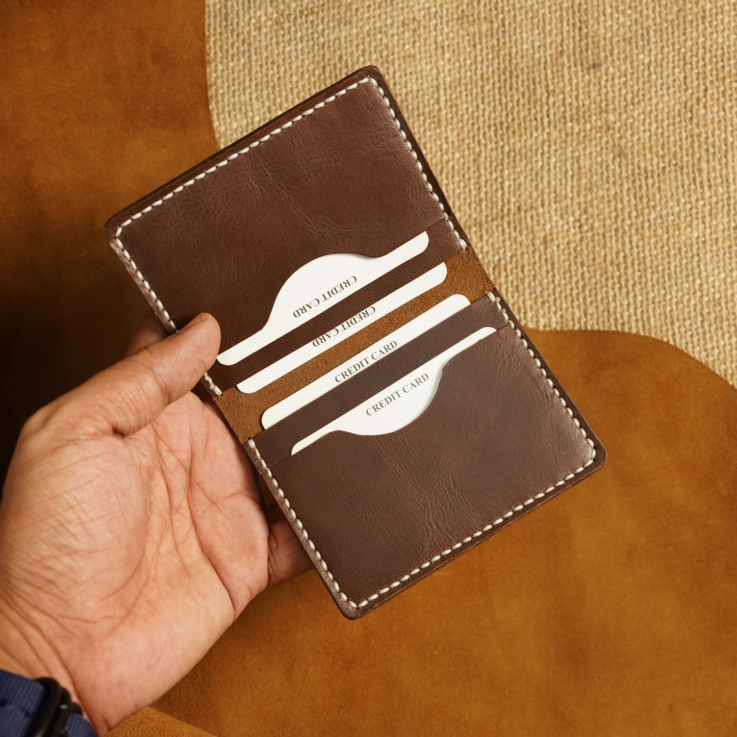 Handmade Genuine Leather Freedom Fold Card Holder by Bonny Boss